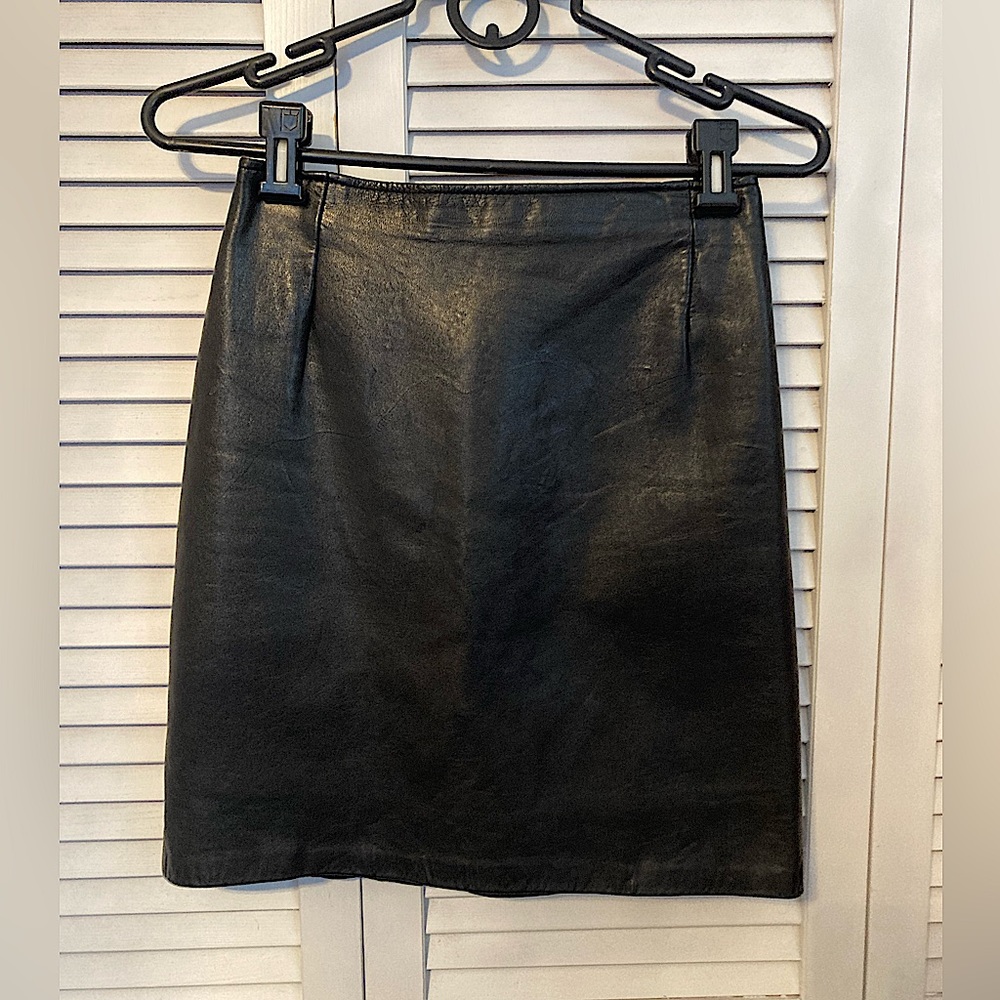 Vintage Firenze Santa Barbara Black Leather Mini Skirt